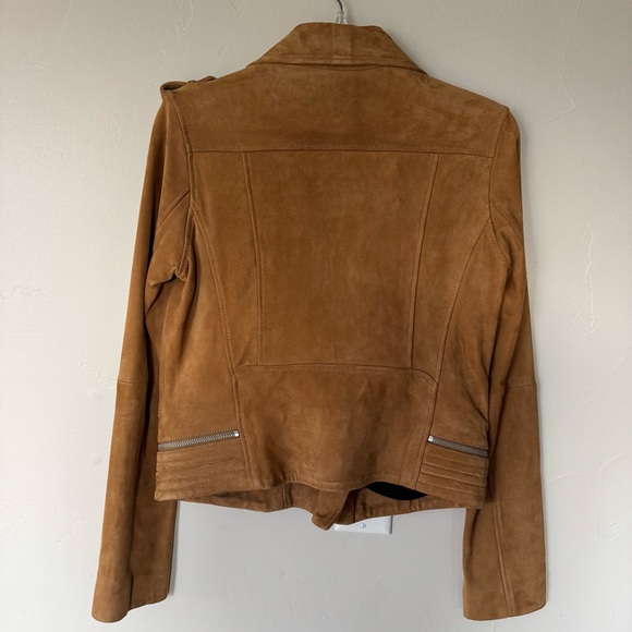 Maje Tan Caramel Brown Goat Suede Women's Biker Jacket Size 40 - Picture 6 of 12